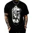 thumbnail image 2 of Men's Lion Cross Jesus Graphic T-Shirt Cotton Black Short Sleeve Crewneck Oversized, 2 of 8