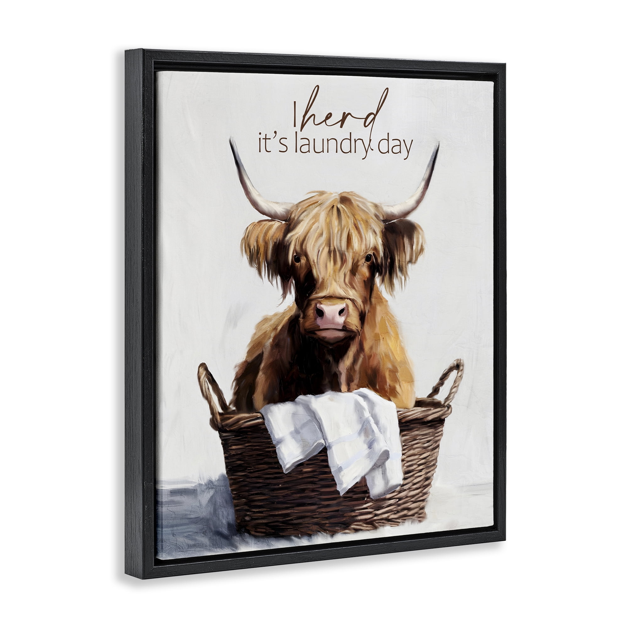 Herd It's Laundry Day Black Framed Floater Canvas Wall Art, design by Kim Allen