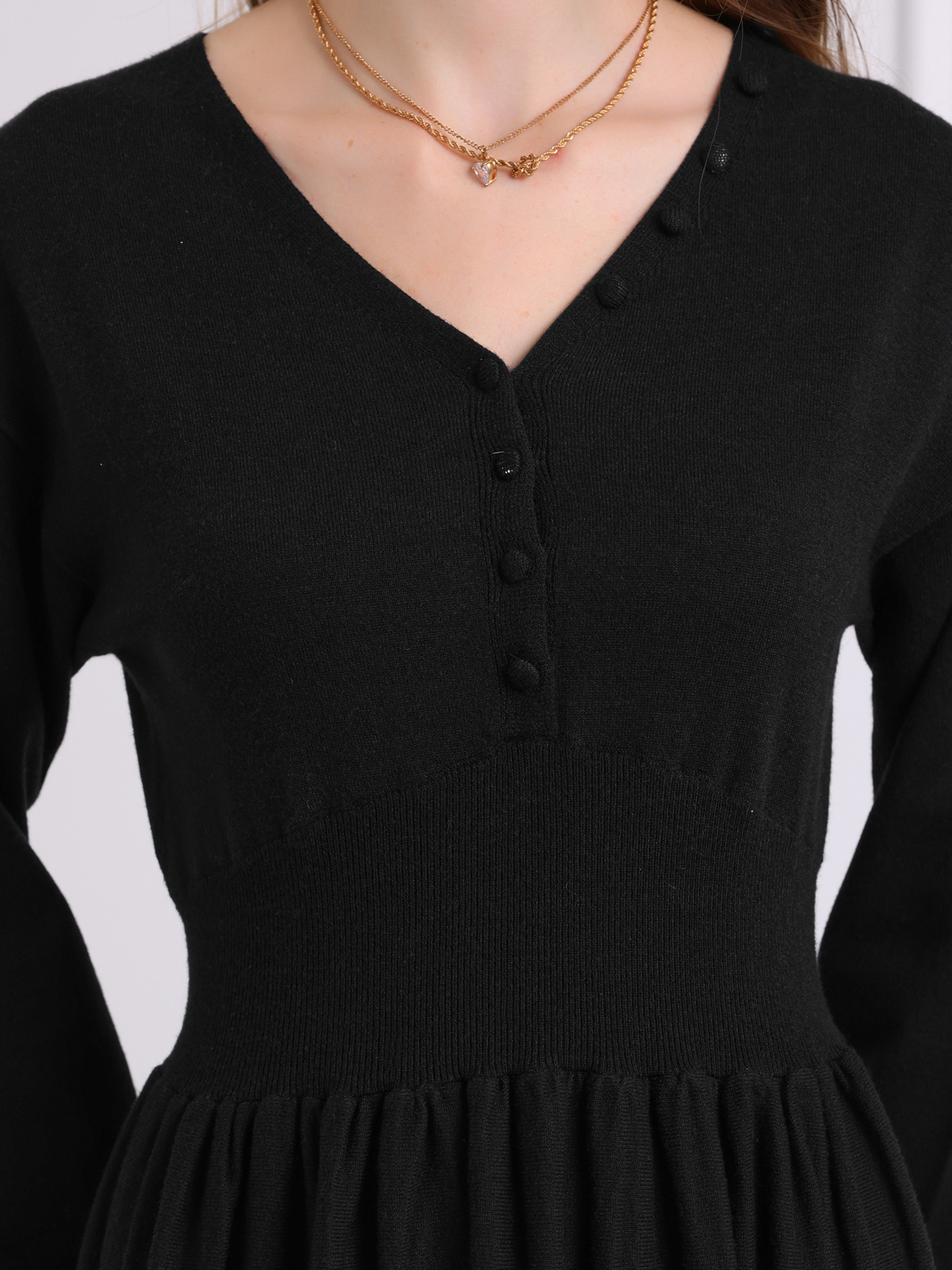 DARING DIVA Long Sleeve Sweater Ribbed Knit Midi A-Line Dress S Black