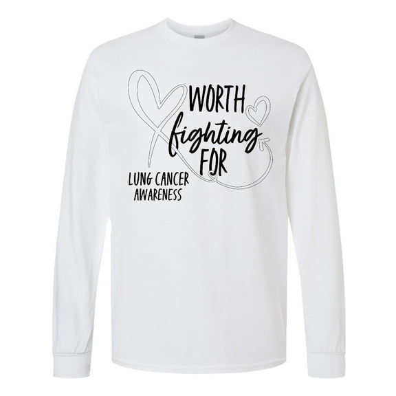 Inktastic Worth Fighting for White Ribbon, Lung Cancer Awareness Long Sleeve T-Shirt