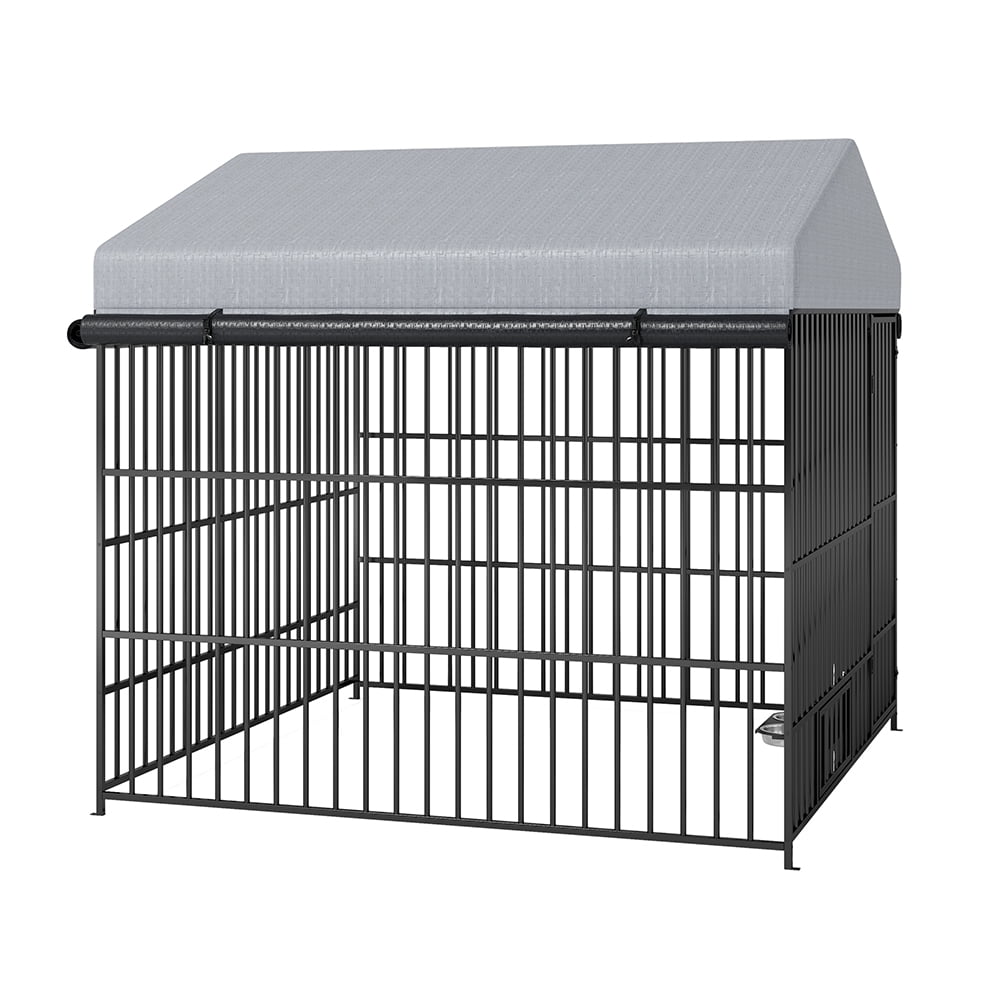 YINGYING Large Outdoor Dog Kennel, Dog Crate Heavy Duty Wire Metal Dog Playpen with Roof Cover Dog Enclosure (6.6'L x 6.6'W x 6.4'H)