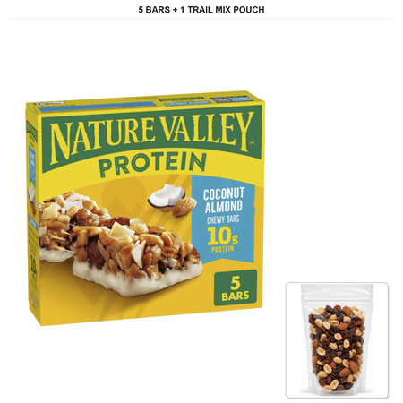 Nature Valley Protein Chewy Snack Bars, Coconut Almond, 5 Bars, 7.1 oz with 1 Bybies Trail Mix Pouch, 2 oz