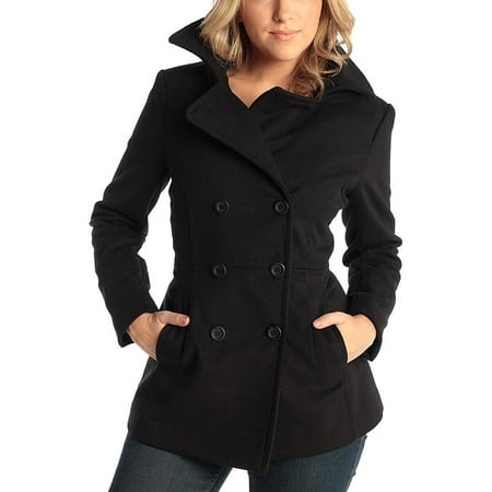 Alpine Swiss Emma Womens Peacoat Double Breasted Overcoat 3/4 Length Wool Blazer Black