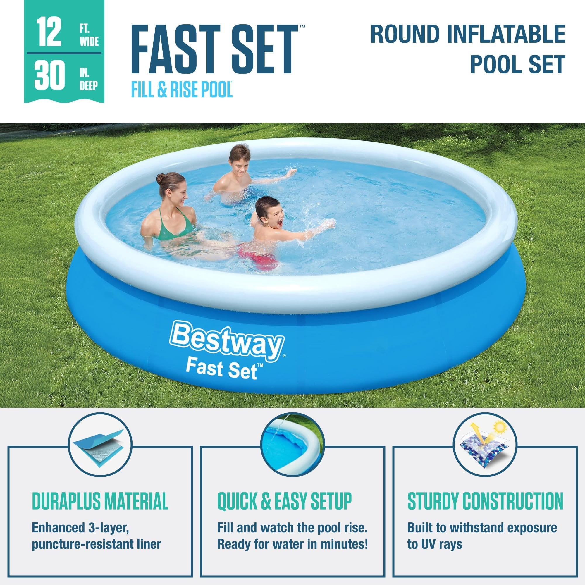 Bestway 57275E Fast Set Up 12ft x 30in Inflatable Above Ground Swimming Pool w/330 GPH Filter Pump