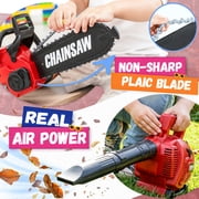 2-in-1 Kids Leaf Blower & Toy Chainsaw Set, Pretend Play Real Working Lawn Garden Tools with Sound, Outdoor Role Play Toy for Kids Boys