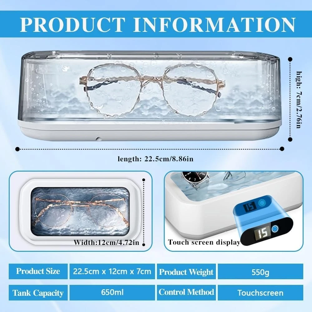 XEENSO Ultrasonic Jewelry Cleaner Denture Glass Watch Ring Bath Tank Cleaning Machine 49KHz 5 Modes Digital Timer