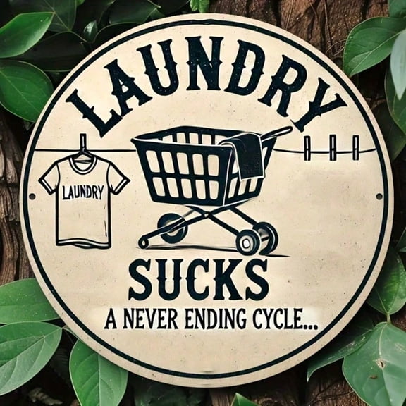 HELLOYOUNG Vintage Funny Laundry Wall Art Sign "LAUNDRY SUCKS" Round Aluminum Metal Decor,Rustic Bathroom Laundry Room Signs,Housewarming Gift,12 Inch Funny Home Decor