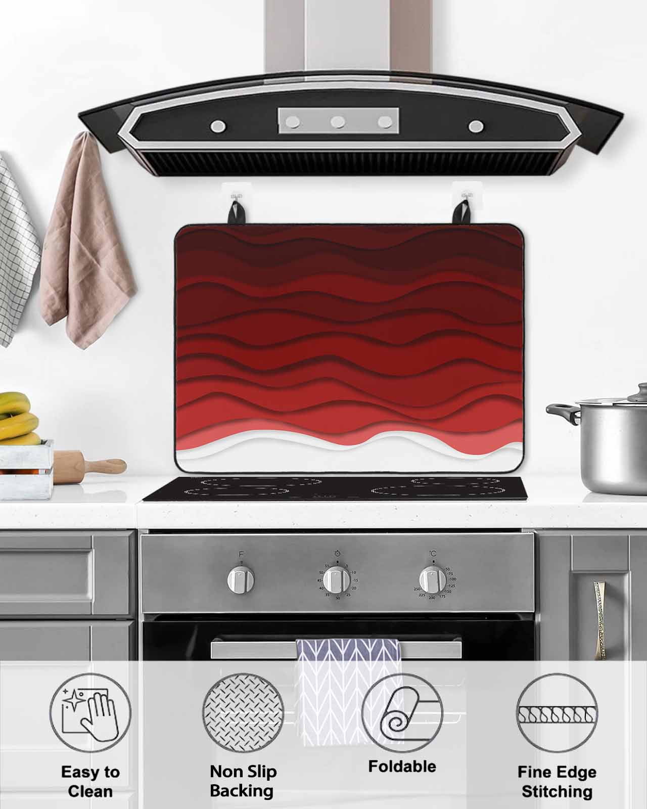 nqOlkjepod Large Induction Cooktop Protector Mat 24"x21", Red Ombre Stripes Stove Top Covers for Electric Stove, Modern Abstract Sea Waves Aesthetic Stove Burner Cover Mats, Glass Top Stove Cover
