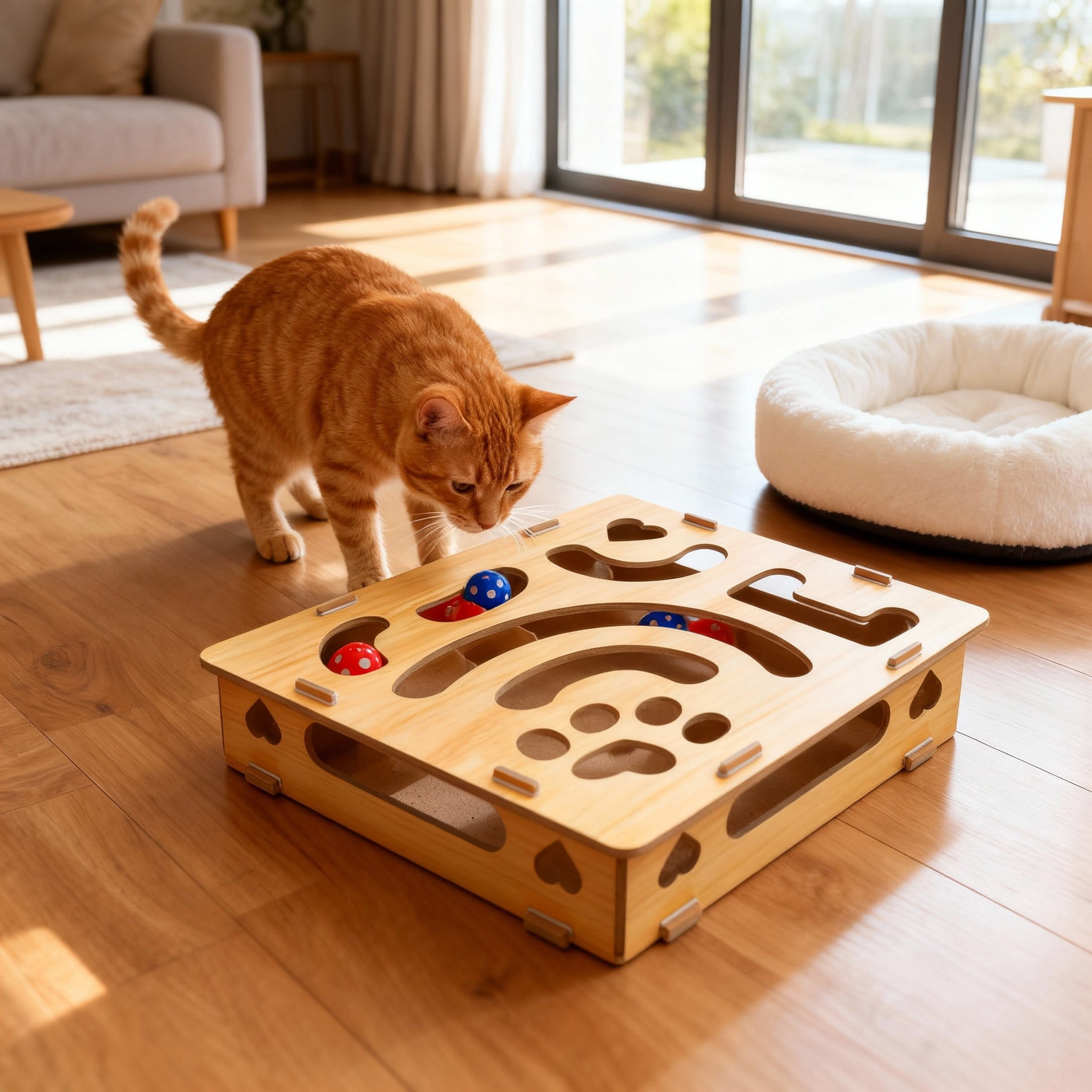 Interactive Cat Enrichment Puzzle Toy for Indoor Feline Entertainment and Stress with Nail Filing