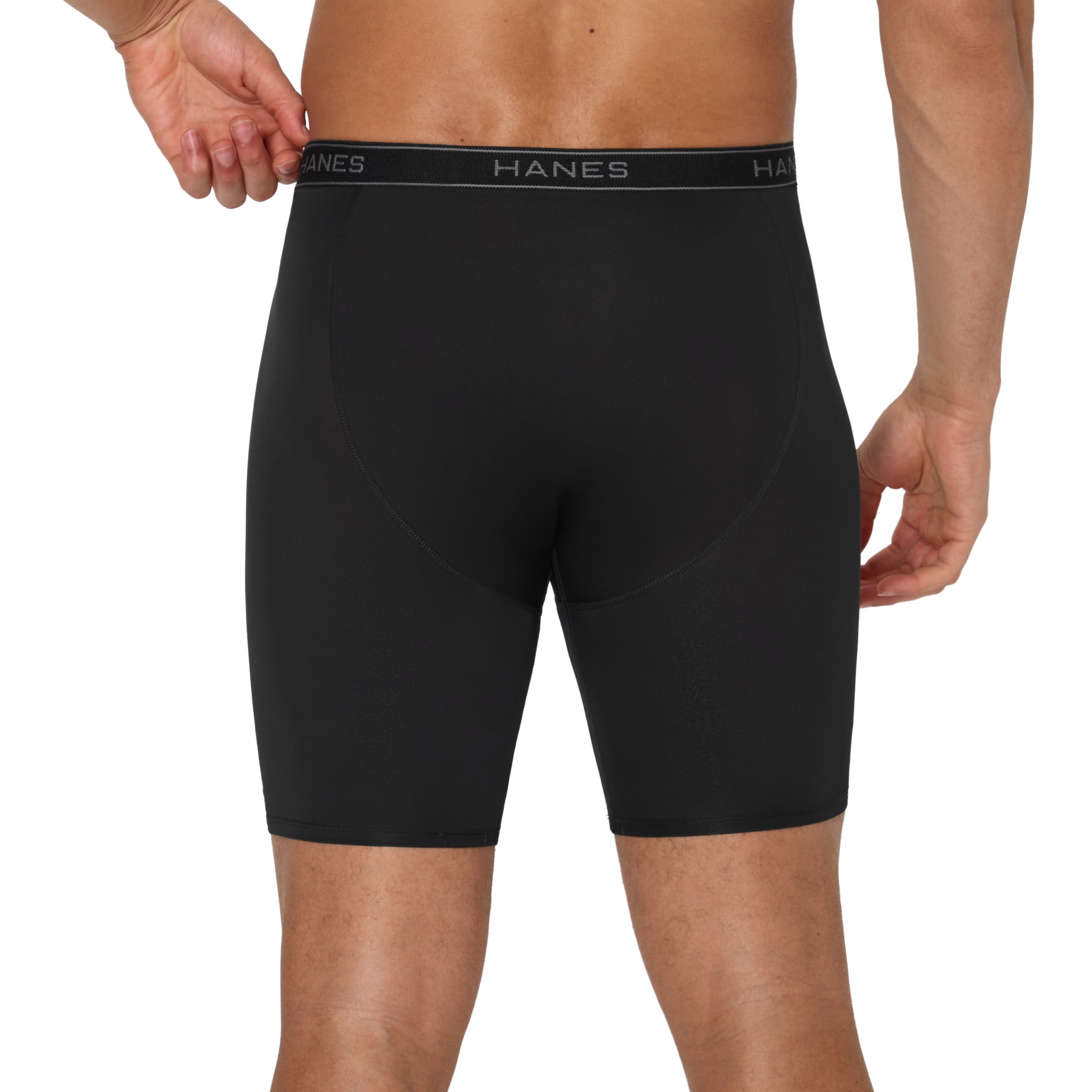 Hanes Mens Underwear Long Leg Boxer Briefs, 3-Pack, Core Plus Performance Stretch SYTLL3