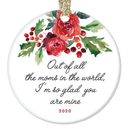 Christmas Ornament Gift for Special Mother Beautiful Holly Berries Ceramic Tree Decoration Best Mom Mommy Madre Mama Holiday Season Present 3