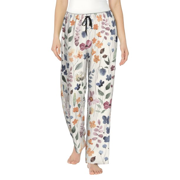 Fotbe Watercolor Floral Pantalones de Pijama para Mujer, Pantalones de Dormir, Pantalones Pj con Cordón y Bolsillos-Large