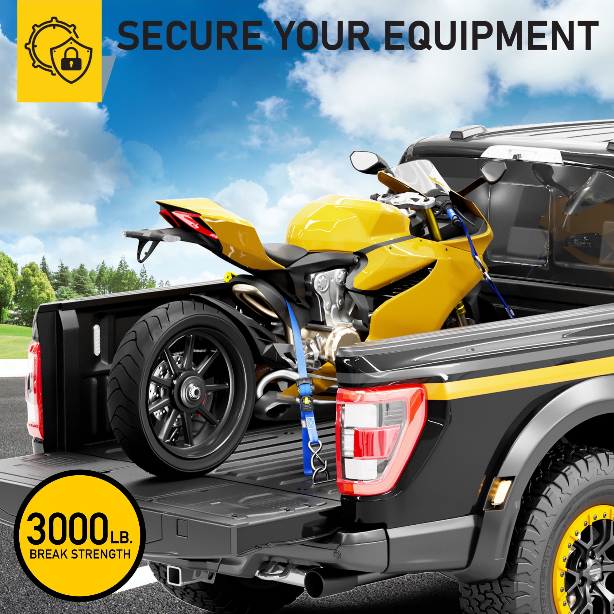 AUGO Retractable Ratchet Straps | 2 Heavy Duty Ratchet Straps Self Retractable Tie Down Straps with Soft Loops & Storage Bag for Motorcycle, Truck, Trailer, Cargo Van |3000 Lb Break Strength 2” x 10’