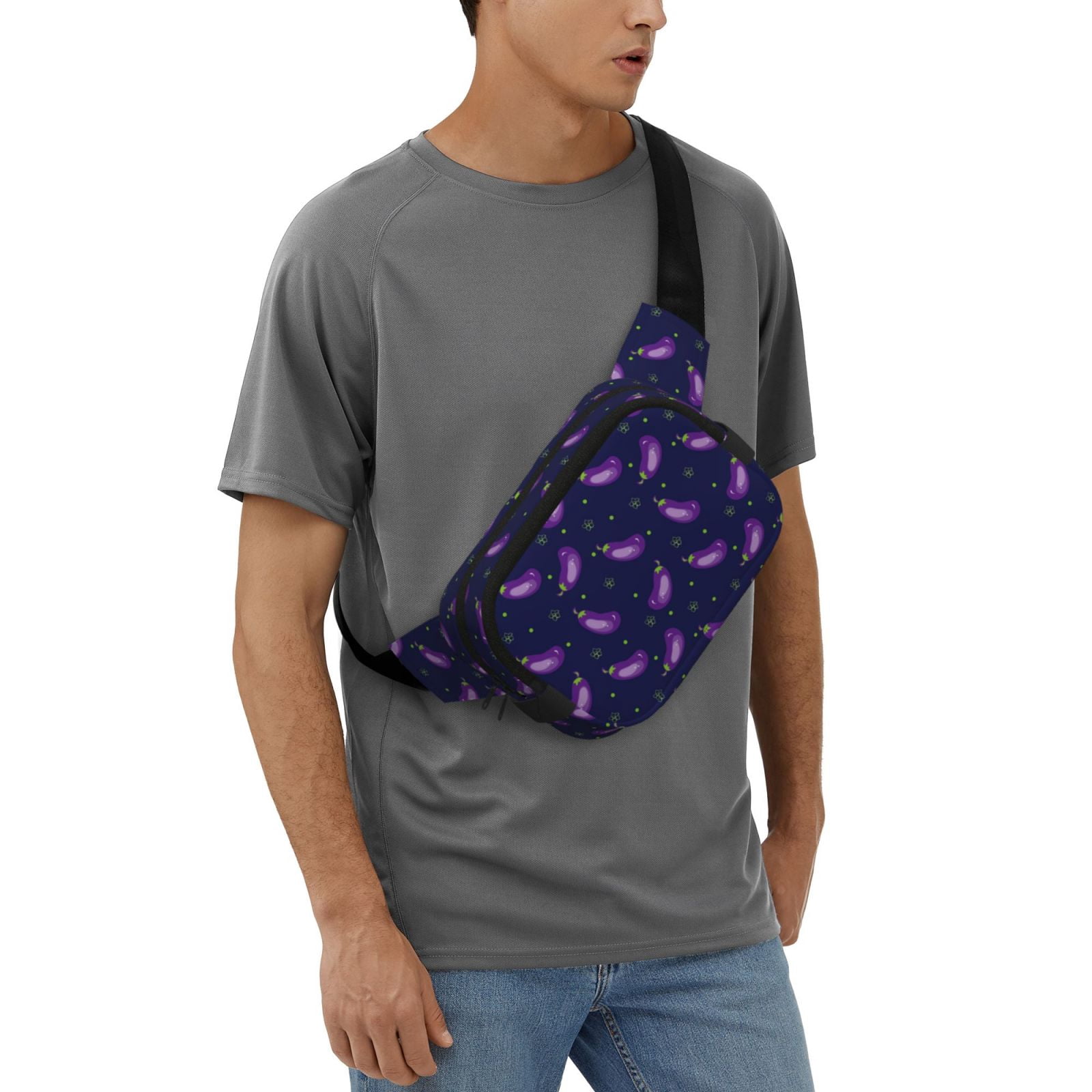 Hirioo Eggplant for Double Layer Waist Bag Adjustable Fanny Pack For Travel Running Hiking
