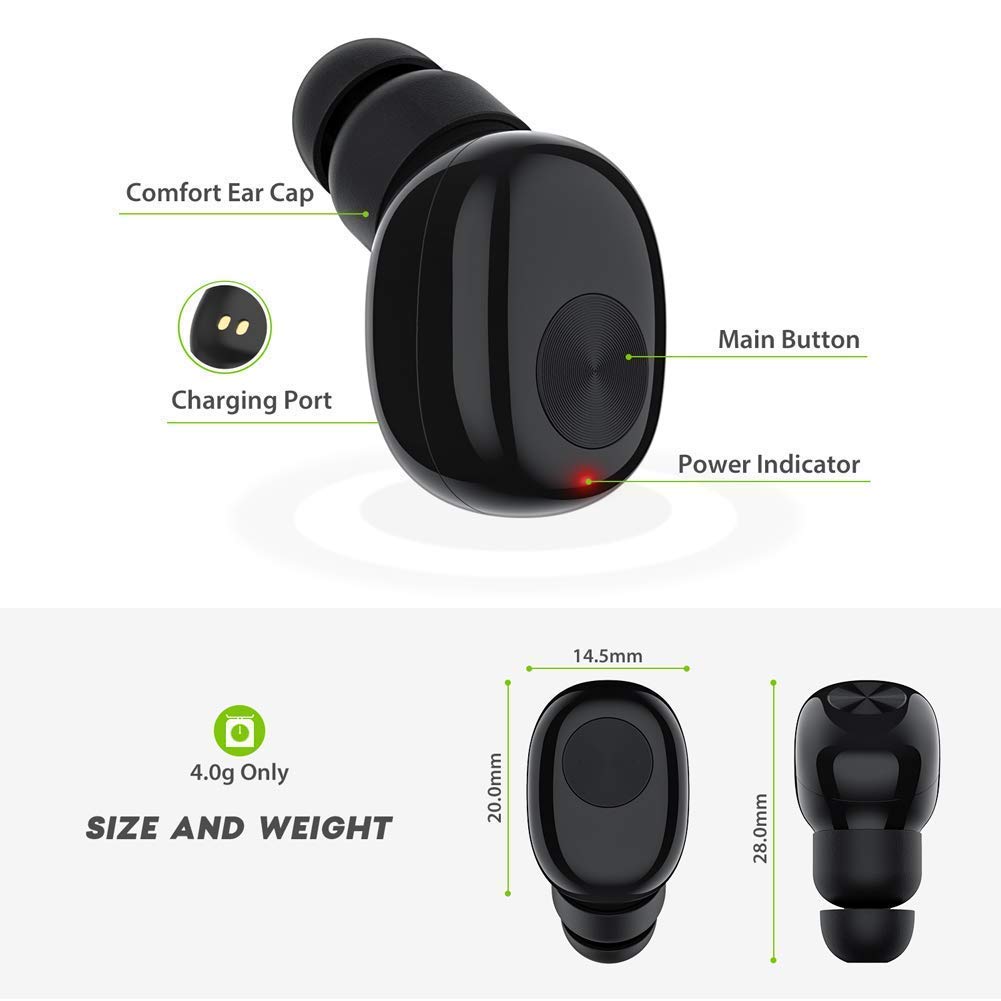 Wireless Bluetooth Earphone,Mini Bluetooth Earbud, Single Wireless Earbud with 48 Hour Battery Life - 700 mAh Charging Case, Invisible Headphone Earpiece 1pc Black - image 3 of 9