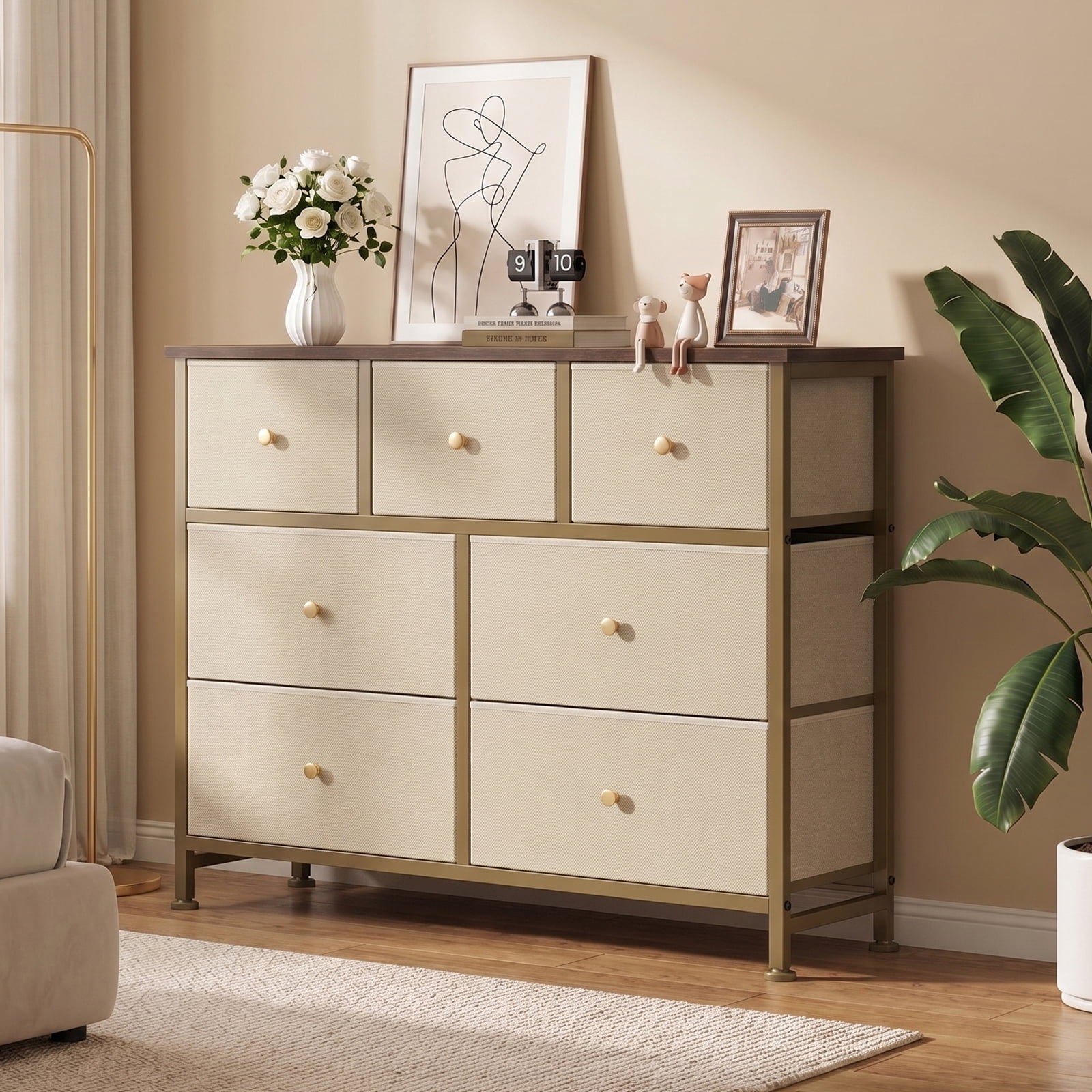 Gianna Chest of Drawers with 7 Fabric Drawers, Drawer Cabinet