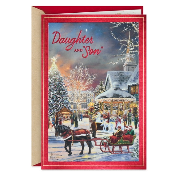 Hallmark Thomas Kinkade Christmas Greeting Card for Daughter and Son-in-Law (Family Is a Gift)