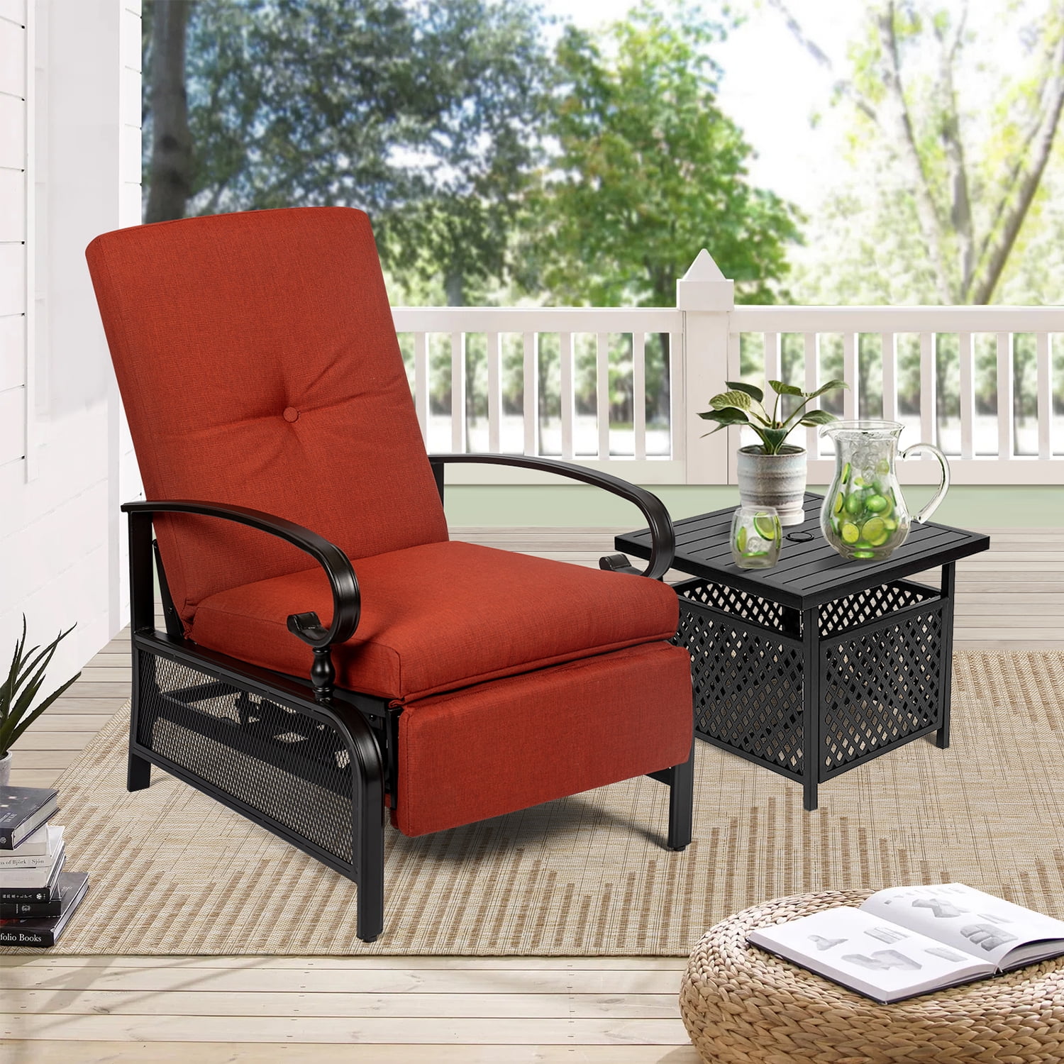 SUNCROWN 2Piece Patio Recliner Outdoor Adjustable Lounge Chair and