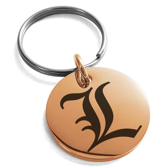Stainless Steel Letter L Initial Old English Monogram Engraved Small Medallion Circle Charm Keychain Keyring