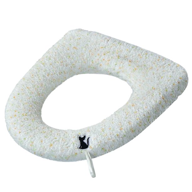 Cojín grueso para asiento de inodoro con estampado floral pequeño de piel sintética y asas. Asiento de inodoro de felpa.