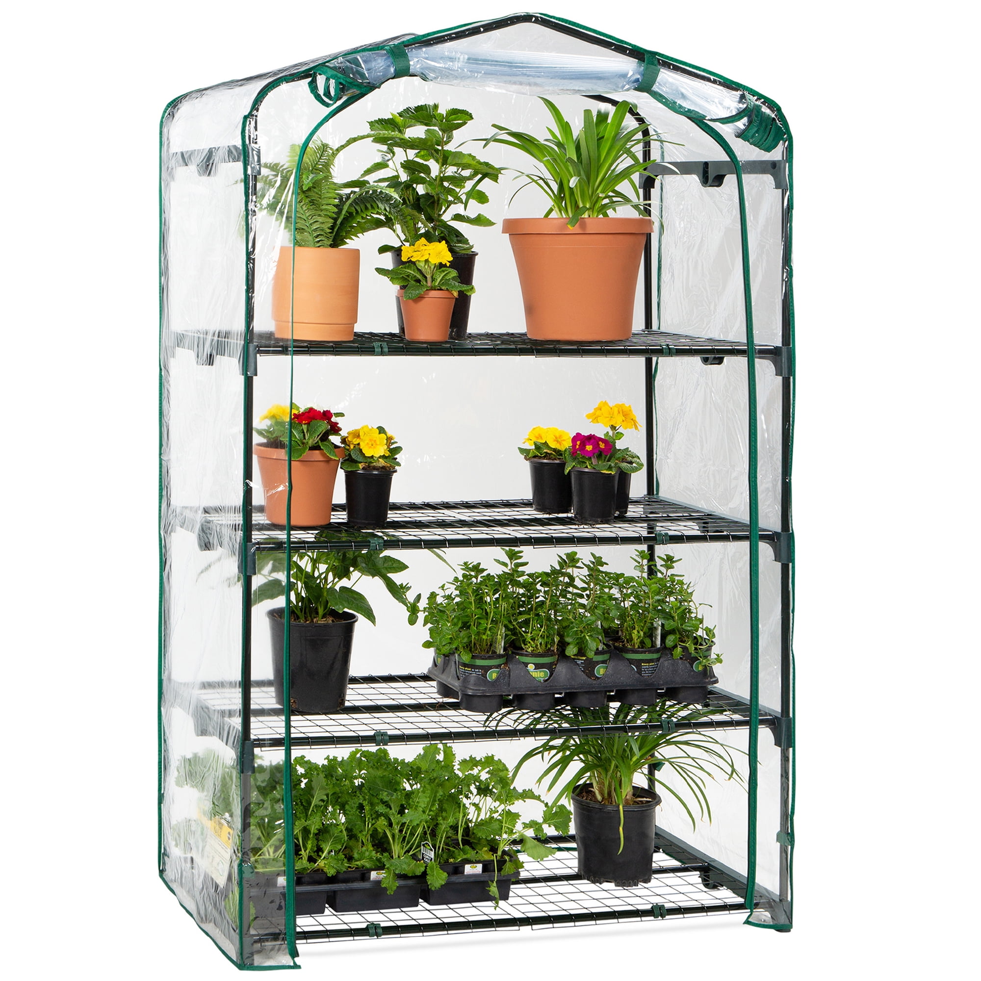 Greenhouse 4 Tier Collapsible w Mesh Iron Shelving Clear Mini Garden Grow House 