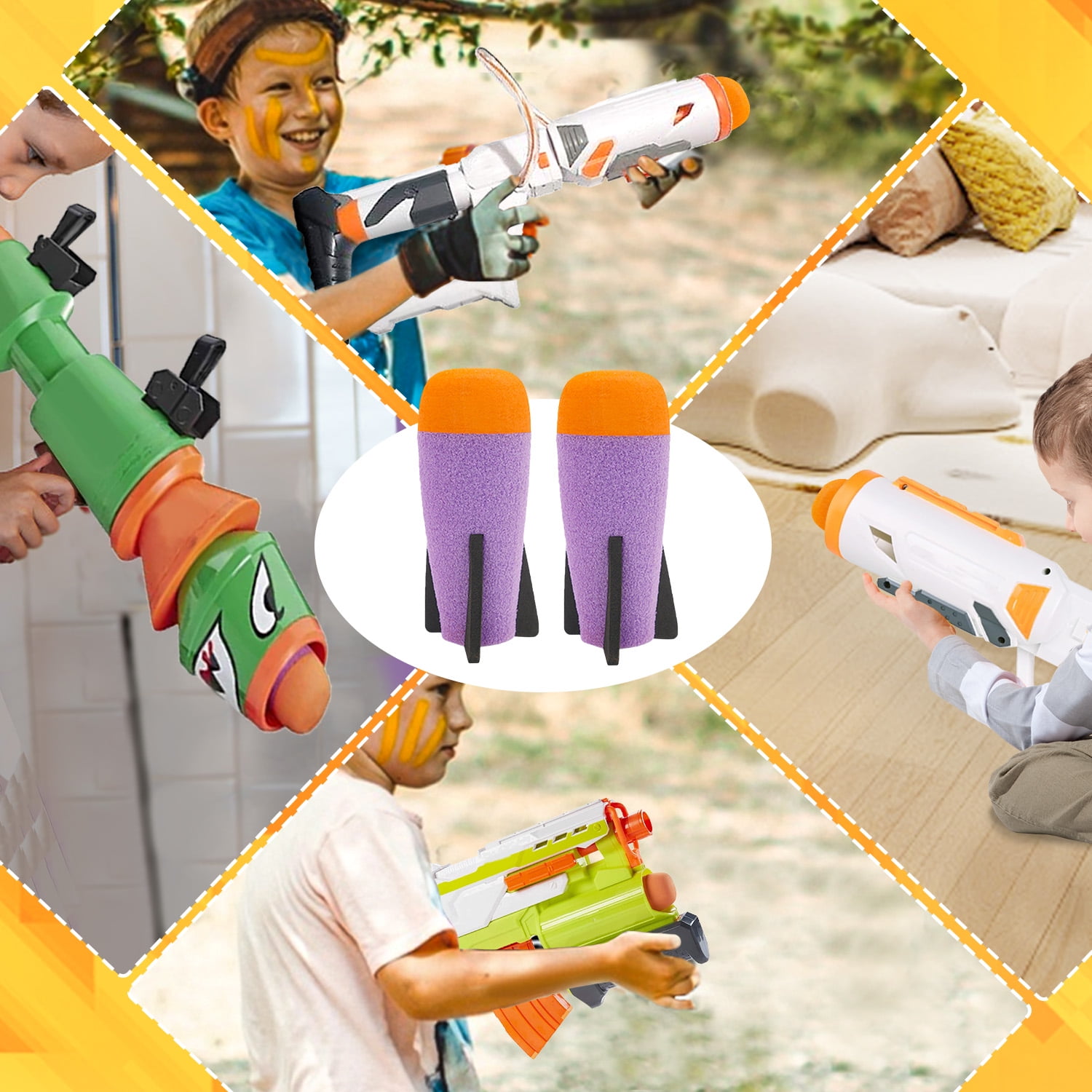 BOROLA 10 Pcs Missile Filled Foam Rocket Launcher, Compatible For Nerf N-Strike Elite series(purple)