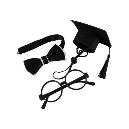 Guodhu Opening Photos And Graduation Dog Cats Graduation Cap With Bow Ties Glasses Adjustable Commencement Clothing For Pet Cute Pet Apparel For Photo - Cap + Bow Tie + Glasses(Black)