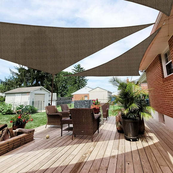 Patio Paradise 11' x 11' x 11' Sun Shade Sail Triangle Canopy, Permeable Shade Cloth Fabric Sunlight Block Patio Cover HDPE Deck Awning for Outdoor Backyard Pergolas Roof Shading, Brown
