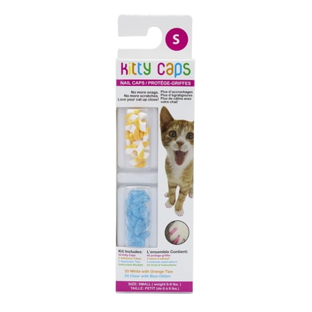 Kitty Caps Nail Caps: White/Orange and Clear/Blue Glitter  40 Count  Small