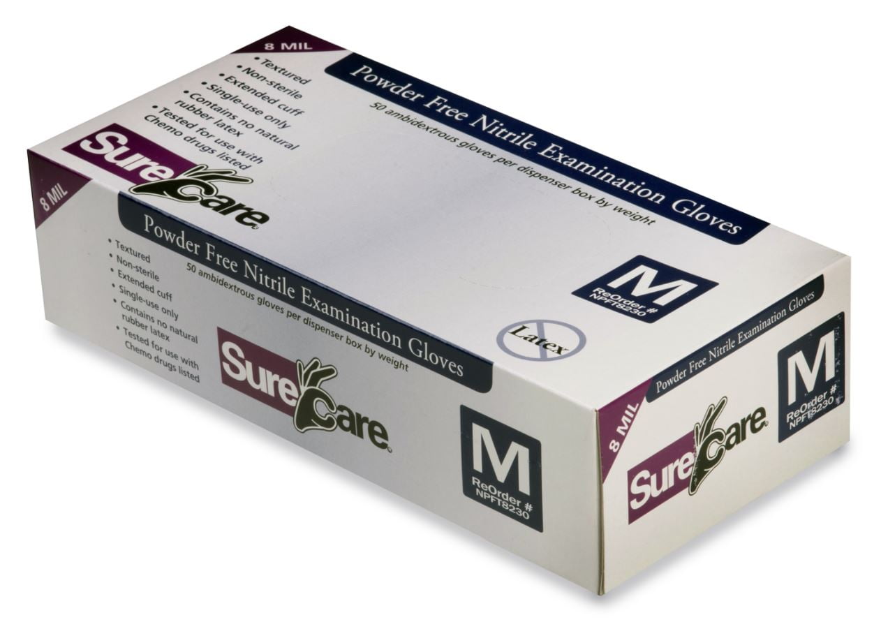 Surecare 8MIL Blue Extended Cuff Nitrile Disposable Gloves Size XLARGE 500 ct Powder-Free Latex-Free Food/Exam Grade Textured