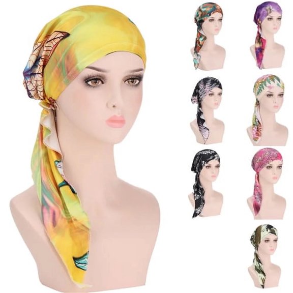 WHEANG Summer Stretchy Headscarf for Women Fashion Everyday Casual Beanie Turban Cap Colorful Soft Breathable Hijab for Women Adjustable Elastic Non-Slip Head Wrap for Women Yellow