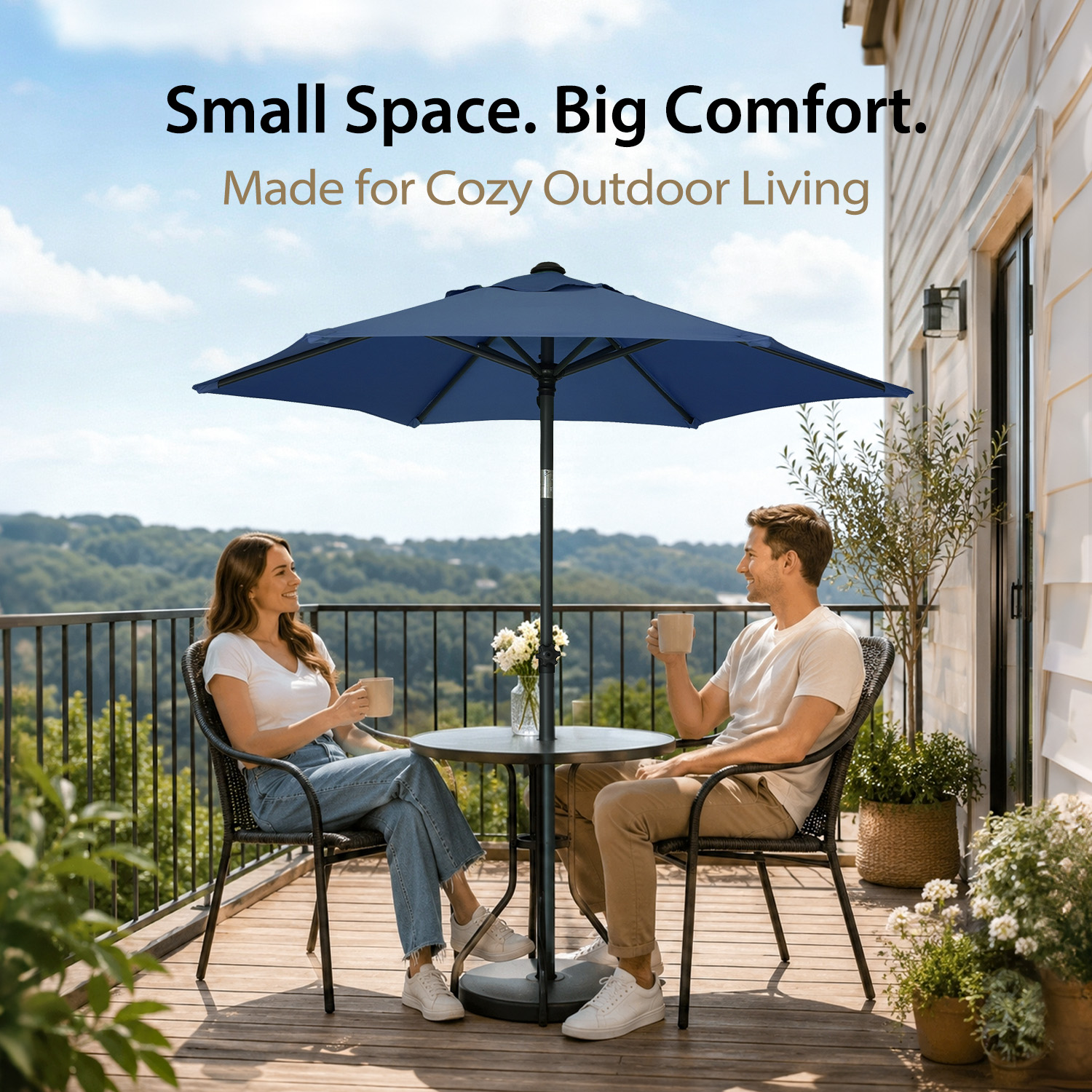 AMMSUN 6ft Round Patio Umbrella, Blue photo 5