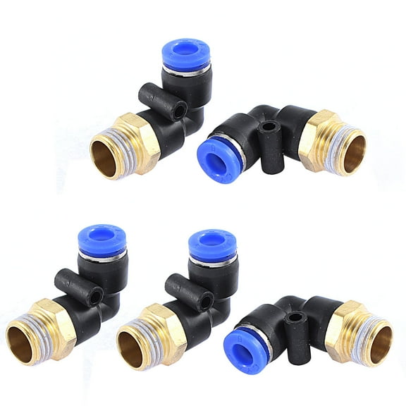 Uxcell 1/4BSP Male to 6mm Tube Elbow Connectors Quick Connect Fittings PL6-02 5 Pcs