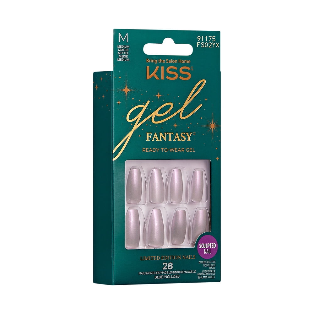 KISS Gel Fantasy Sculpted Holiday Press-On Nails, To Sparkle, Solid White, Medium, Almond, 28 Ct.