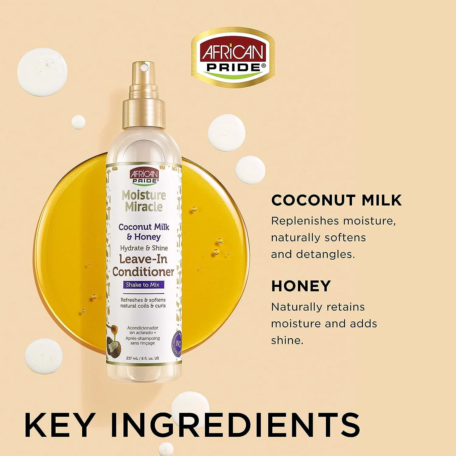 African Pride Moisture Miracle Leave In Conditioner With Coconut Milk And Honey, 8 Oz, 3 Pack