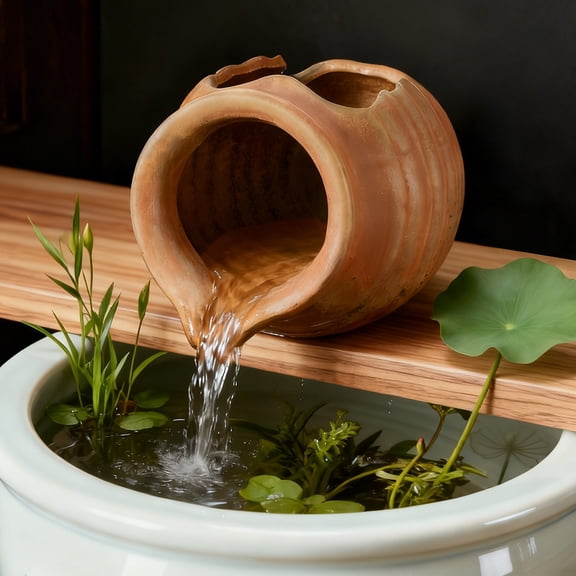 Uxcell Ceramic Garden Fountain Spitter, Clay Pot Ecological Tank Water Feature [5.5in, Classic Yellow]
