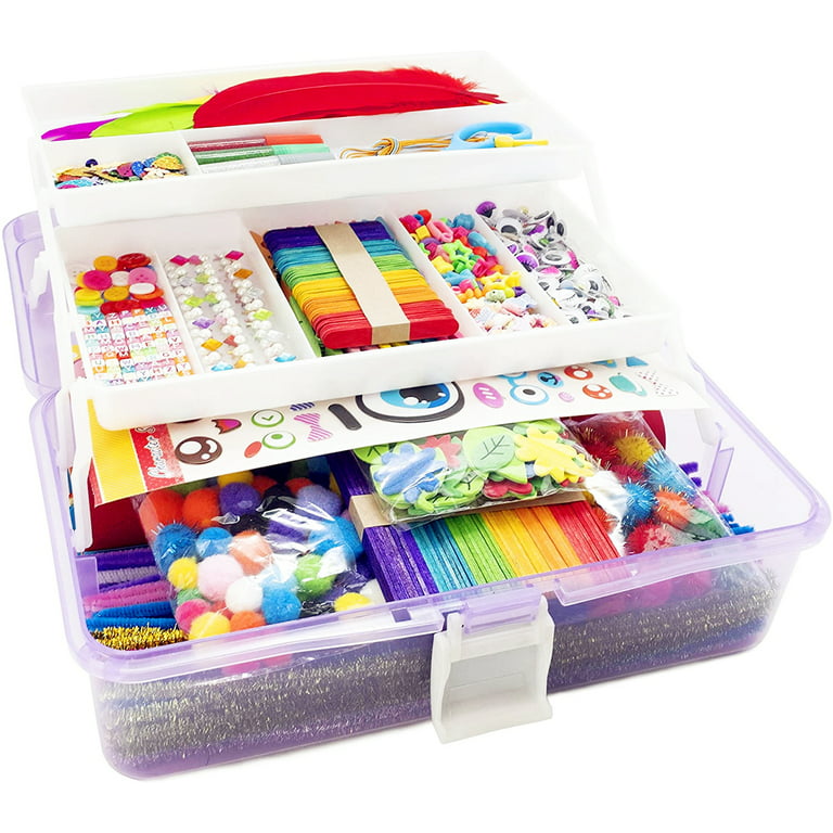 Toorise 1000+ Pieces Giftable Craft Box for Kids DIY Craft Art Supply Set Kids Arts and Crafts Supplies Set Included Pipe Cleaners Pompoms Glue Clips