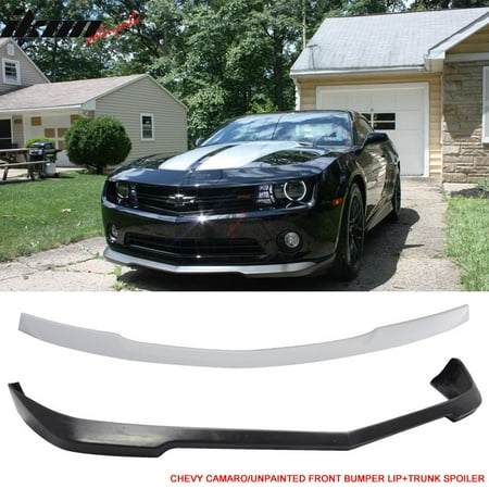 Camaro Front Spoiler - Fits 10-13 Chevy Camaro V6 Only Urethane Front Bumper Lip + Rear Trunk Spoiler