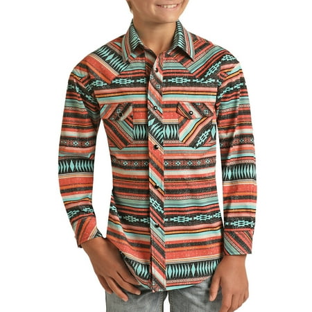 Rock & Roll Orange Aztec Stripe Print - Kids Boys Shirt - Rrbsosr0Q8