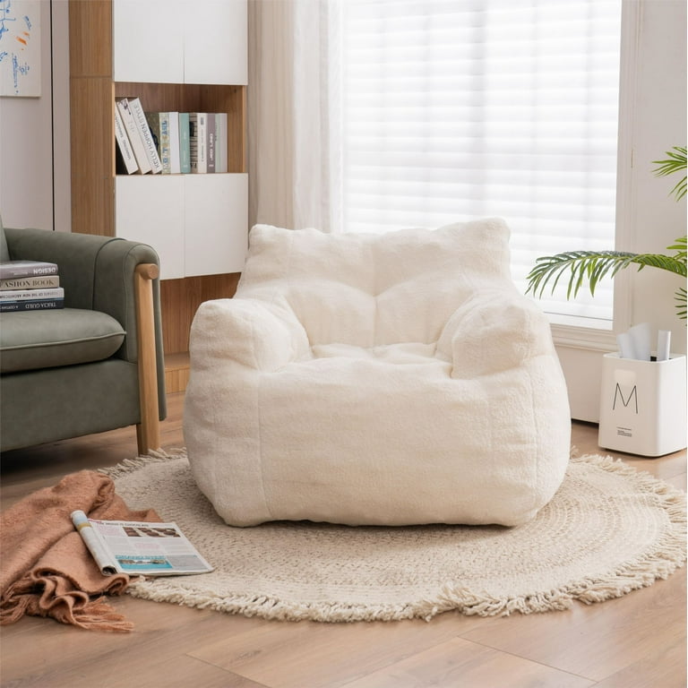 Ouyessir Teddy Fabric Bean Bag Chair with Arms for Adult Medium