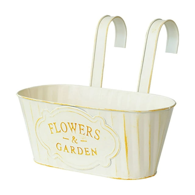 Hanging Flower Pots Outdoor For Fence Metal Hanging Flower Bucket With Decorative Planter Box Metal Bucket Planter For Porch Balcony Fence Patio