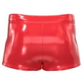 thumbnail image 4 of Dovford Men's Latex PVC Faux Leather Short Pants Solid Buckled Crotchless Boxer Shorts Pants, 4 of 4