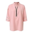 thumbnail image 5 of vigerkar Women Dressy Zipper Tops Summer Casual V Neck Mesh Panel 3/4 Bell Sleeve Loose Blouse Top Pink, S, 5 of 5
