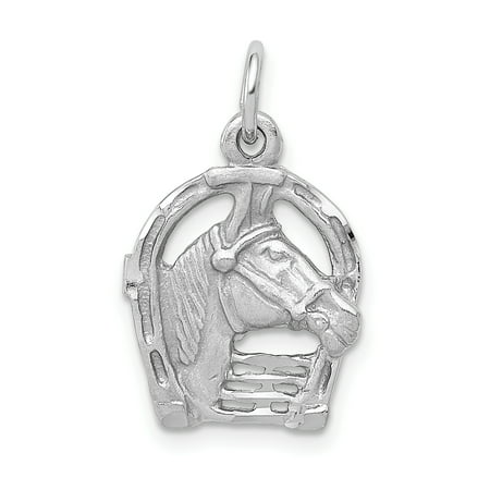 Roy Rose Jewelry 14K White Gold Diamond-cut Horse Head in Horseshoe Charm