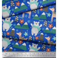 thumbnail image 2 of Soimoi Blue Poly Georgette Fabric Bear & Reindeer Cartoon Print Fabric by Yard 52 Inch Wide, 2 of 5