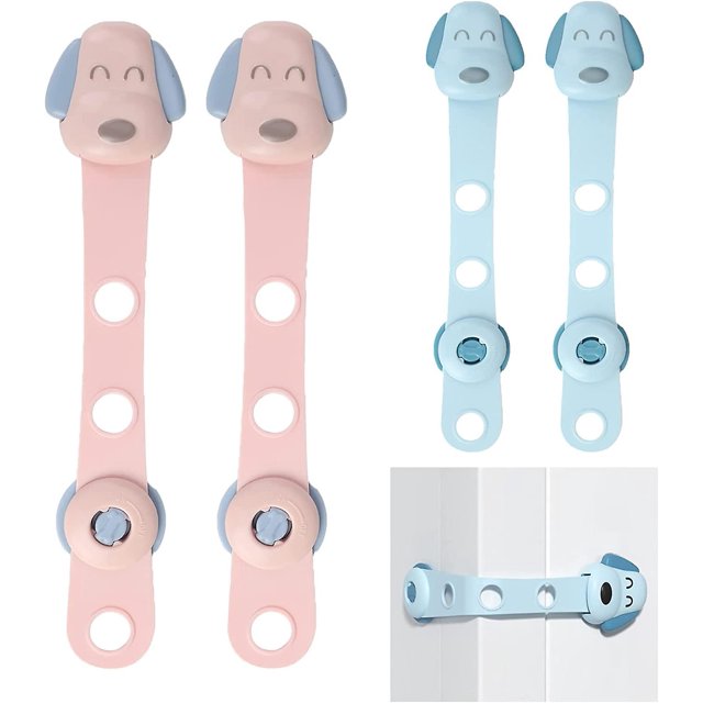 Cerraduras de seguridad para armarios infantiles, 4 unidades, bloques y pestillos para armarios, cerradura de seguridad para cajones de bebé para puertas y ventanas, fácil instalación (cachorro)