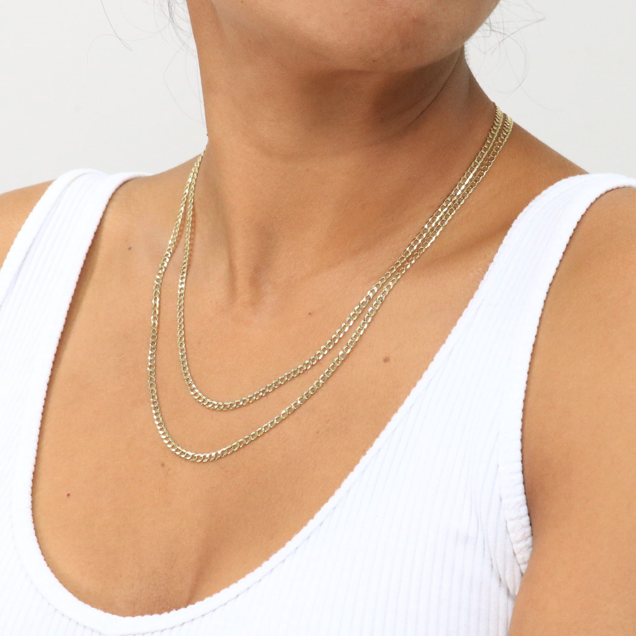Nuragold 14k Real Yellow Gold Solid Cuban Curb Link 3mm Chain Necklace (16"-30") Italian Jewelry for Men & Women