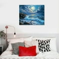 thumbnail image 5 of Patifu Dark Blue Ocean Waves Landscape Wall Art, Beach Moon Spectacular Night View Modern Canvas Wall Painting for Living Room Bedroom Office Print Decor  20x16in, 5 of 6