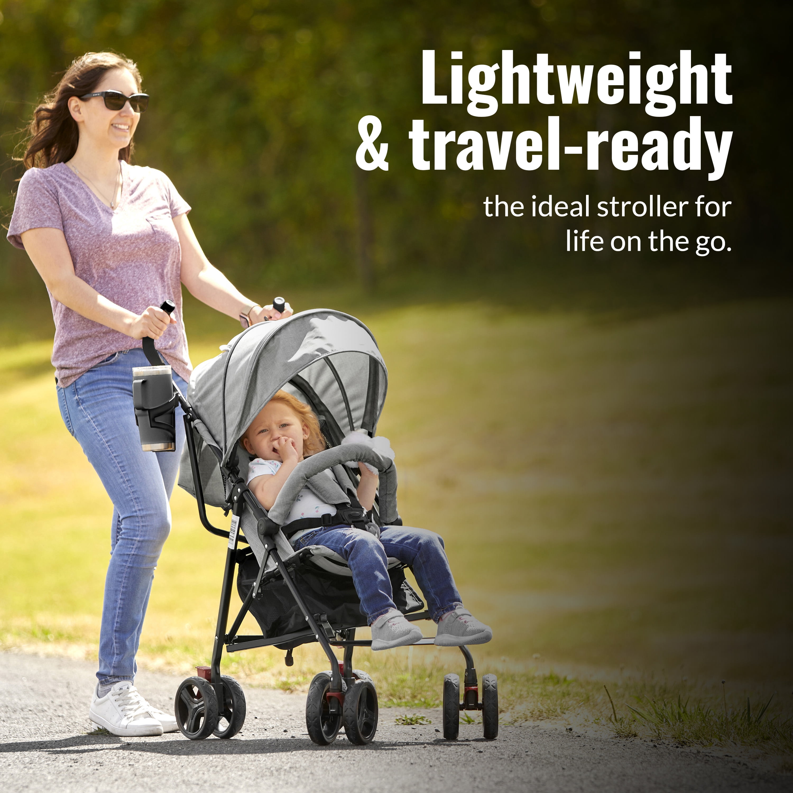 Dream On Me Vista Moonwalk Stroller | Lightweight Infant Stroller with Compact Fold | Multi-Position Recline | Canopy with Sun Visor | Perfect for Traveling and Theme Parks, Light Gray