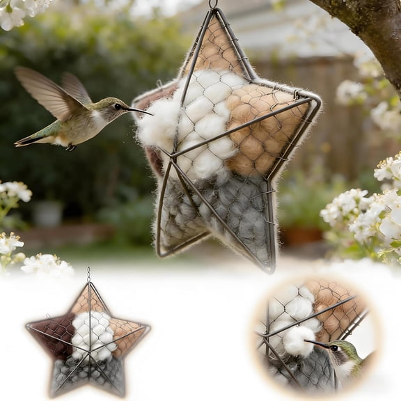 Handmade Alpaca Fiber Bird Nesting Heart with Refillable Material, Natural Vine Nest Holder for Hummingbirds, Garden Art Outdoor Hanging Decor Gift